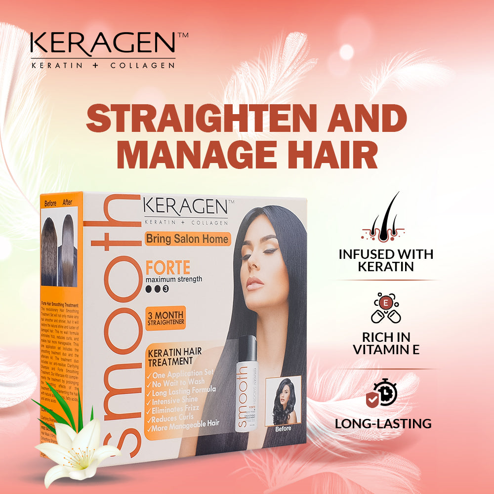 KERAGEN Brazilian Keratin Smoothing Treatment, Blowout Straightening System for Dry &amp; Damaged Hair – Forte, Sulfate-Free – Eliminates Curls &amp; Frizz, Medium to Coarse Hair - Beauty Market Online
