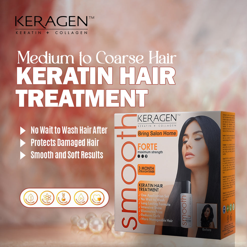 KERAGEN Brazilian Keratin Smoothing Treatment, Blowout Straightening System for Dry &amp; Damaged Hair – Forte, Sulfate-Free – Eliminates Curls &amp; Frizz, Medium to Coarse Hair - Beauty Market Online