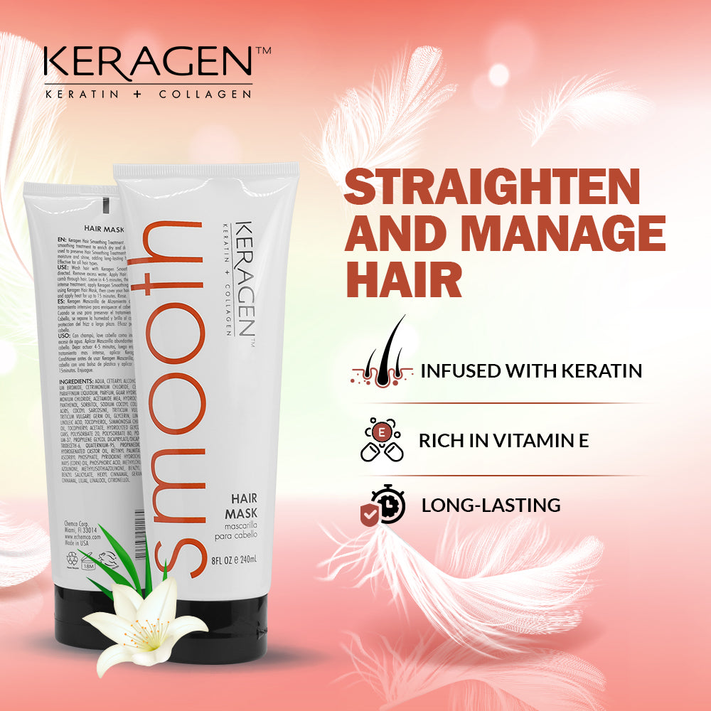 KERAGEN - Deep Moisturizing Hair Mask for Dry &amp; Damaged Hair (8 Oz) - Repairs, Restores, Frizz-Free, Infused with Keratin, Panthenol, Collagen &amp; Jojoba Oil