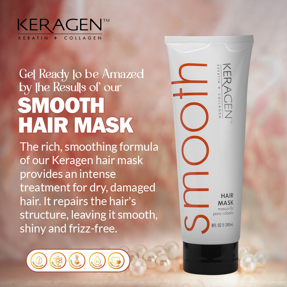 KERAGEN - Deep Moisturizing Hair Mask for Dry &amp; Damaged Hair (8 Oz) - Repairs, Restores, Frizz-Free, Infused with Keratin, Panthenol, Collagen &amp; Jojoba Oil