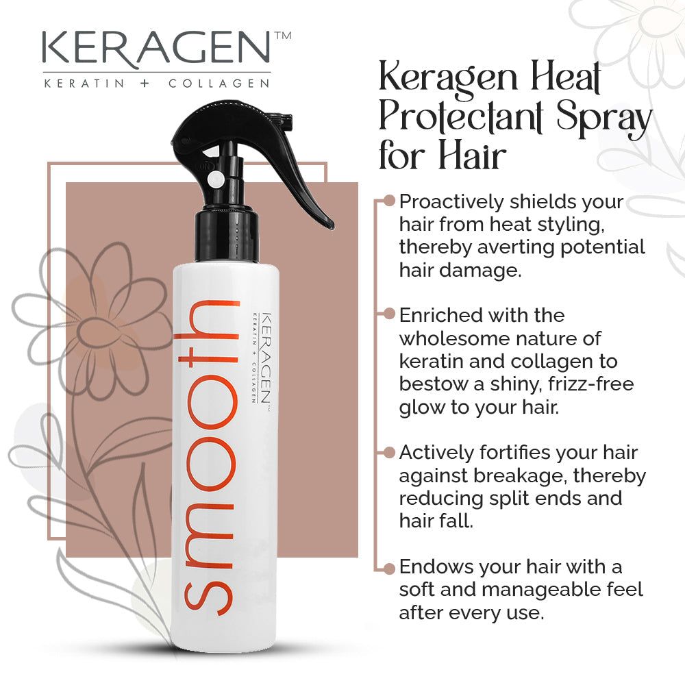 KERAGEN Heat Protectant Spray – Protects Hair from Heat Damage – For All Hair Types – Keratin &amp; Collagen Infused – Adds Shine &amp; Controls Frizz - Beauty Market Online