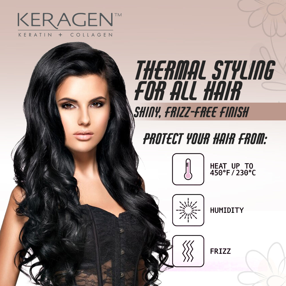 KERAGEN Heat Protectant Spray – Protects Hair from Heat Damage – For All Hair Types – Keratin &amp; Collagen Infused – Adds Shine &amp; Controls Frizz - Beauty Market Online