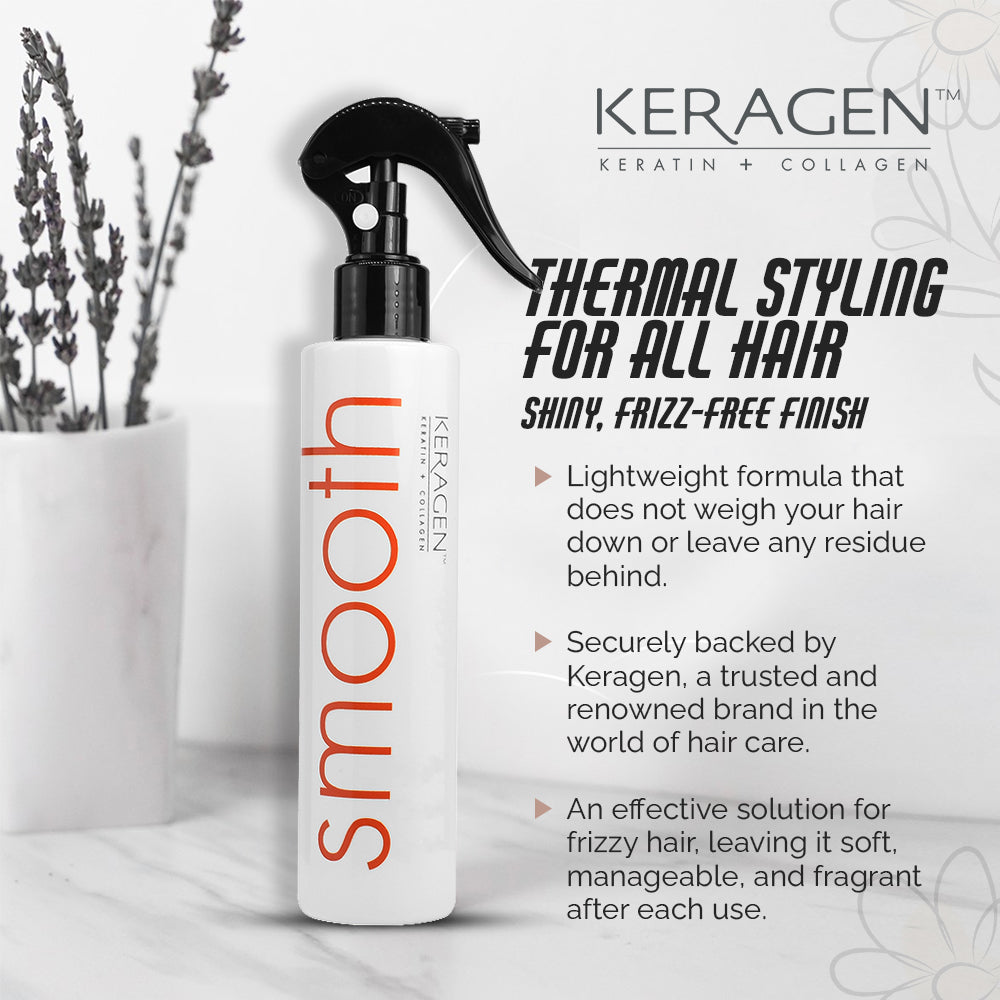 KERAGEN Heat Protectant Spray – Protects Hair from Heat Damage – For All Hair Types – Keratin &amp; Collagen Infused – Adds Shine &amp; Controls Frizz - Beauty Market Online