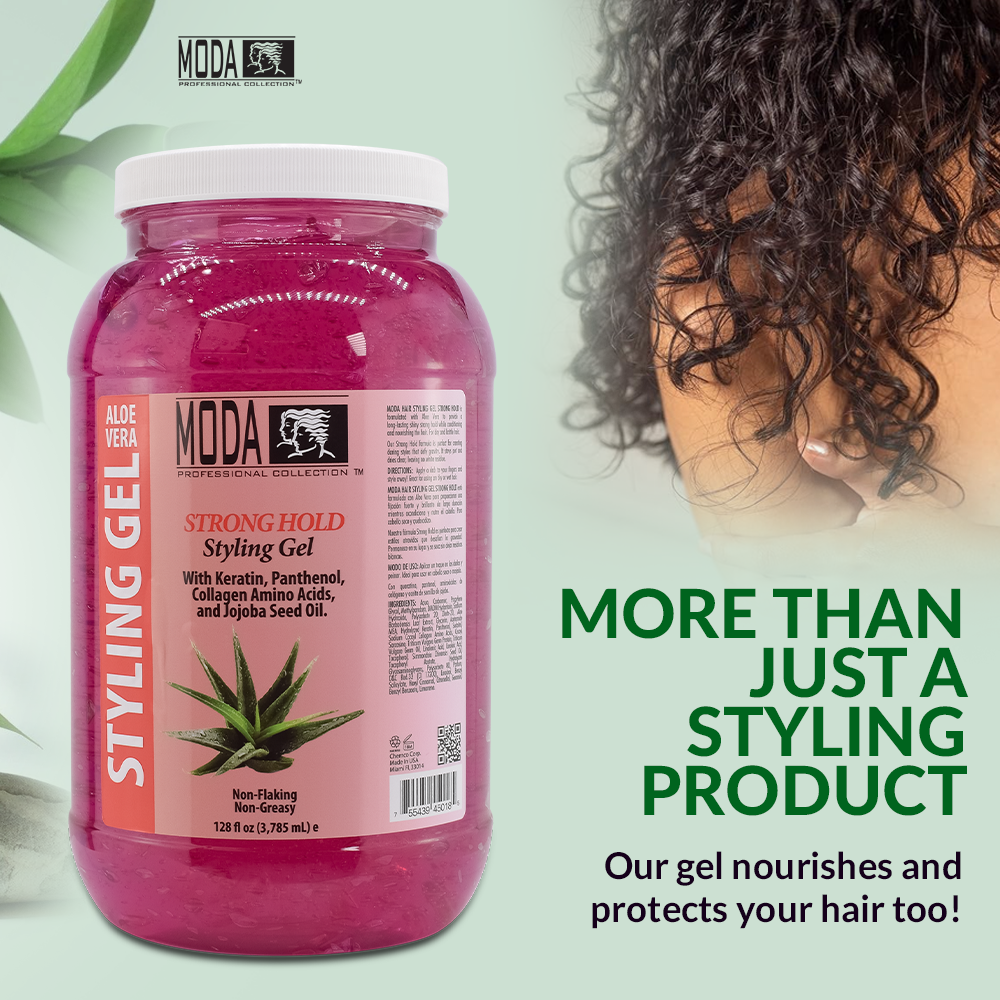 Moda Strong Hold Styling Gel With Glycerin, Keratin, Panthenol, Collagen Amino Acids, Jojoba Oil, and Vitamin E Long L