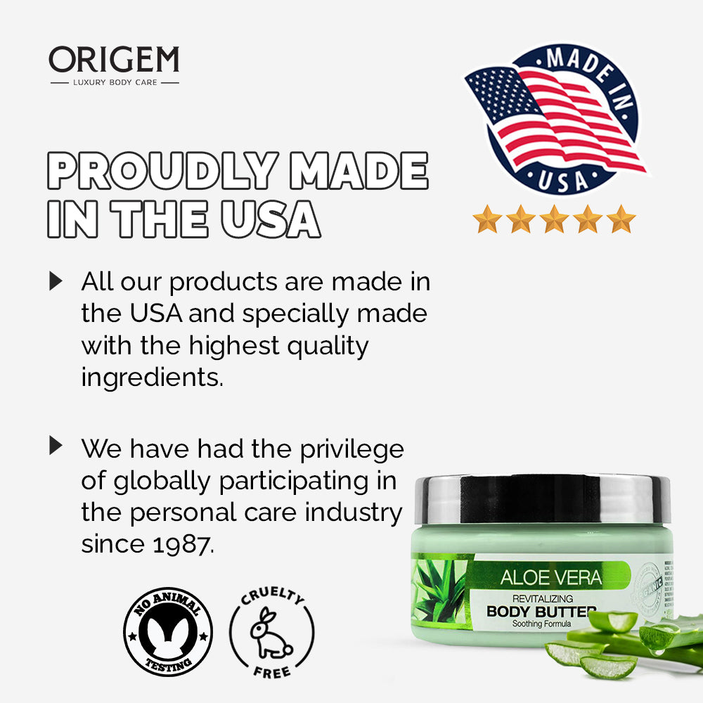 ORIGEM Body Butter Aloe Vera – Ultra-Nourishing and Hydrating Body Cream with Argan Oil, Shea Butter, and Honey for Soft, Smooth Skin – For All Skin Types