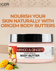 ORIGEM Body Butter Mango & Ginger – Ultra-Nourishing and Hydrating Body Cream with Argan Oil, Shea Butter, and Honey for Soft, Smooth Skin – For All Skin Types 8oz