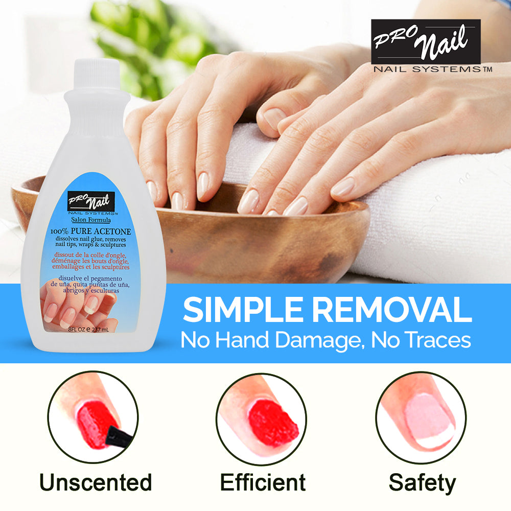 PRO NAIL 100% Pure Acetone Nail Polish Remover - Professional Strength for Acrylic Nails