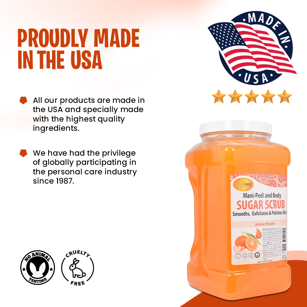 SPA REDI Sugar Body Scrub - Mandarin Scented, Exfoliating &amp; Hydrating for Smooth, Glowing Skin - 128 Oz
