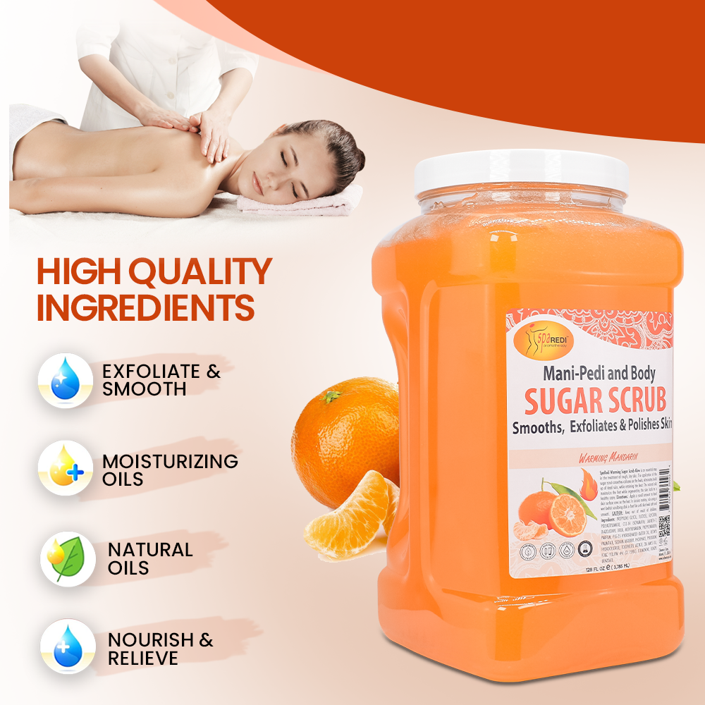 SPA REDI Sugar Body Scrub - Mandarin Scented, Exfoliating &amp; Hydrating for Smooth, Glowing Skin - 128 Oz
