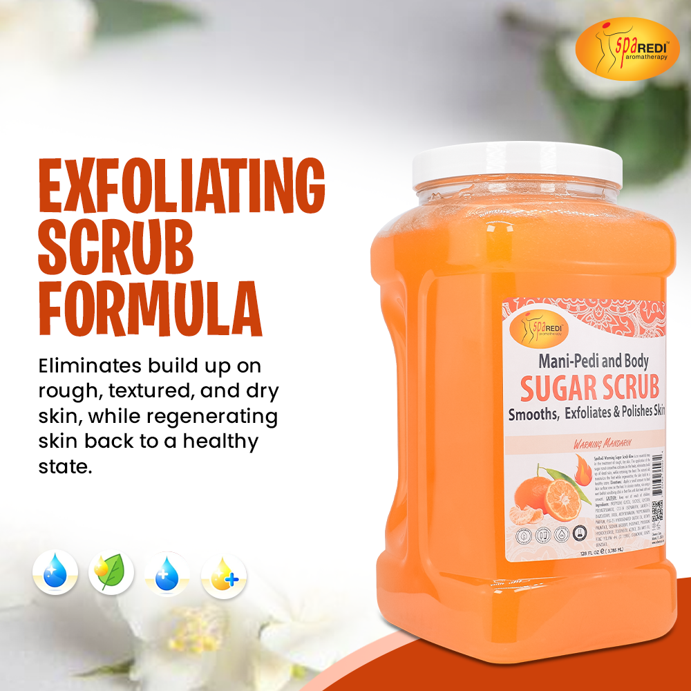 SPA REDI Sugar Body Scrub - Mandarin Scented, Exfoliating &amp; Hydrating for Smooth, Glowing Skin - 128 Oz