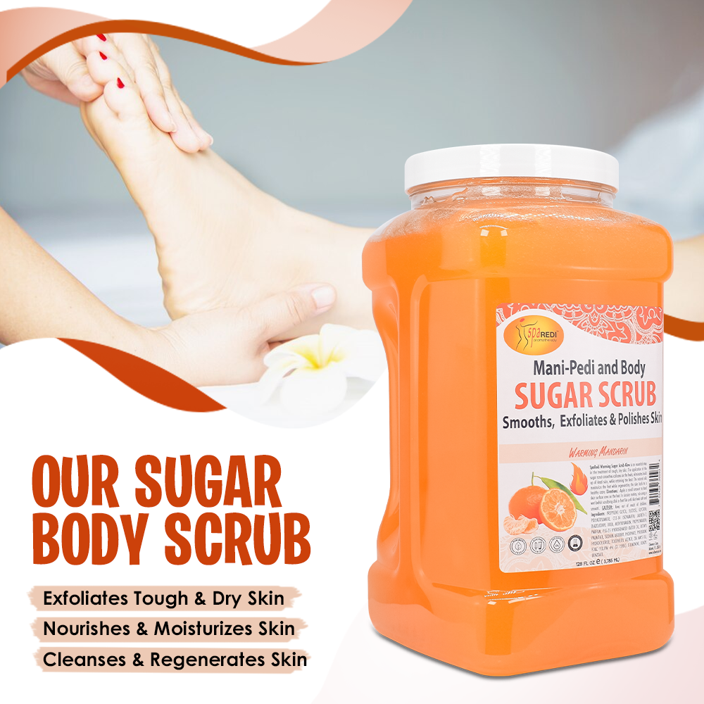 SPA REDI Sugar Body Scrub - Mandarin Scented, Exfoliating &amp; Hydrating for Smooth, Glowing Skin - 128 Oz