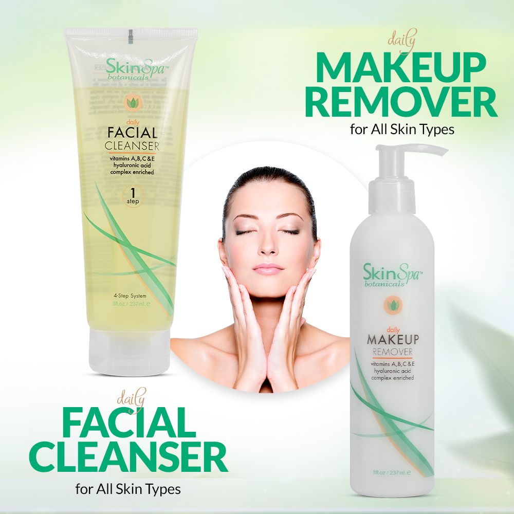 SKIN SPA - Skin Care Facial Cleanser Set, Daily Routine Kit, System, Infused with Aloe Vera - Face Wash Scrub, Cleanser, Toner, Makeup Remover, Clay Mask - 8 Oz