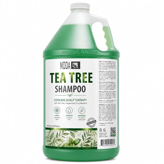 MODA 1 Gallon Tea Tree Bulk Botanical Shampoo - Cooling Scalp Therapy to Remove Styling Product Buildup - Reduce Restocking Frequency and Deliver a Spa-Grade Lather, 128 fl oz