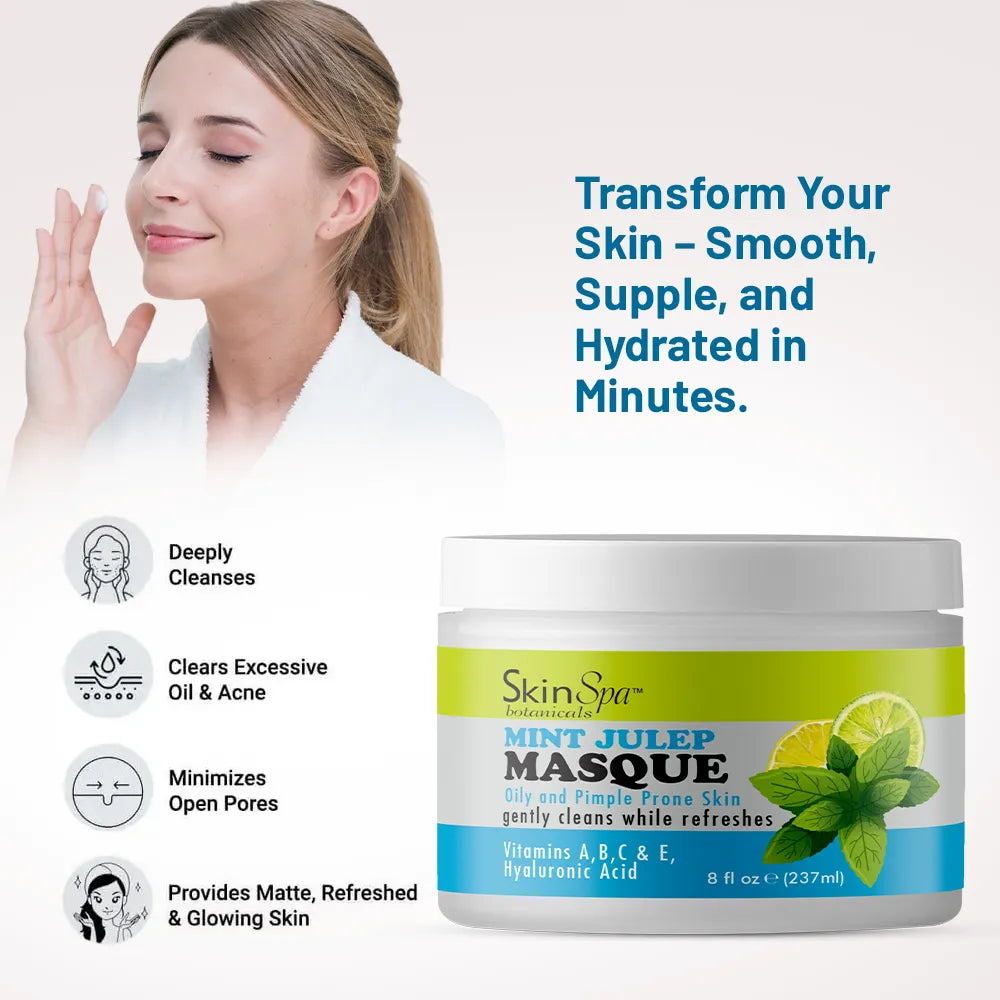 SKIN SPA - Face Mask, Acne Control Mint Julep Masque, Cleanse &amp; Refreshing Skin, for Oily and Pimple Prone Skin 8 oz