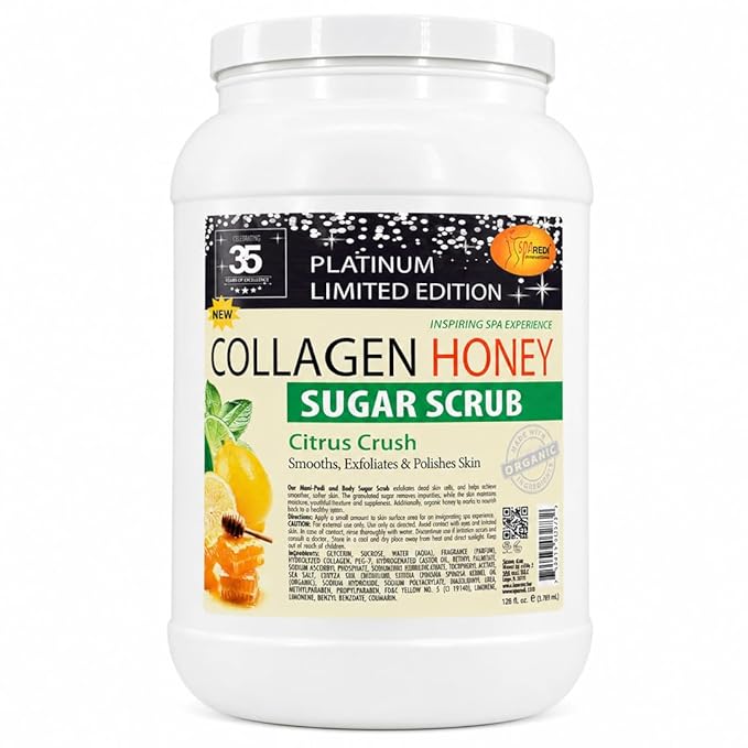 SPA REDI Citrus Crush Body Sugar Scrub – Granulated Sucrose Exfoliant with Hydrolyzed Collagen, Argan Oil &amp; Honey | Salon Backbar &amp; At-Home Use | Made in USA | 1 Gallon